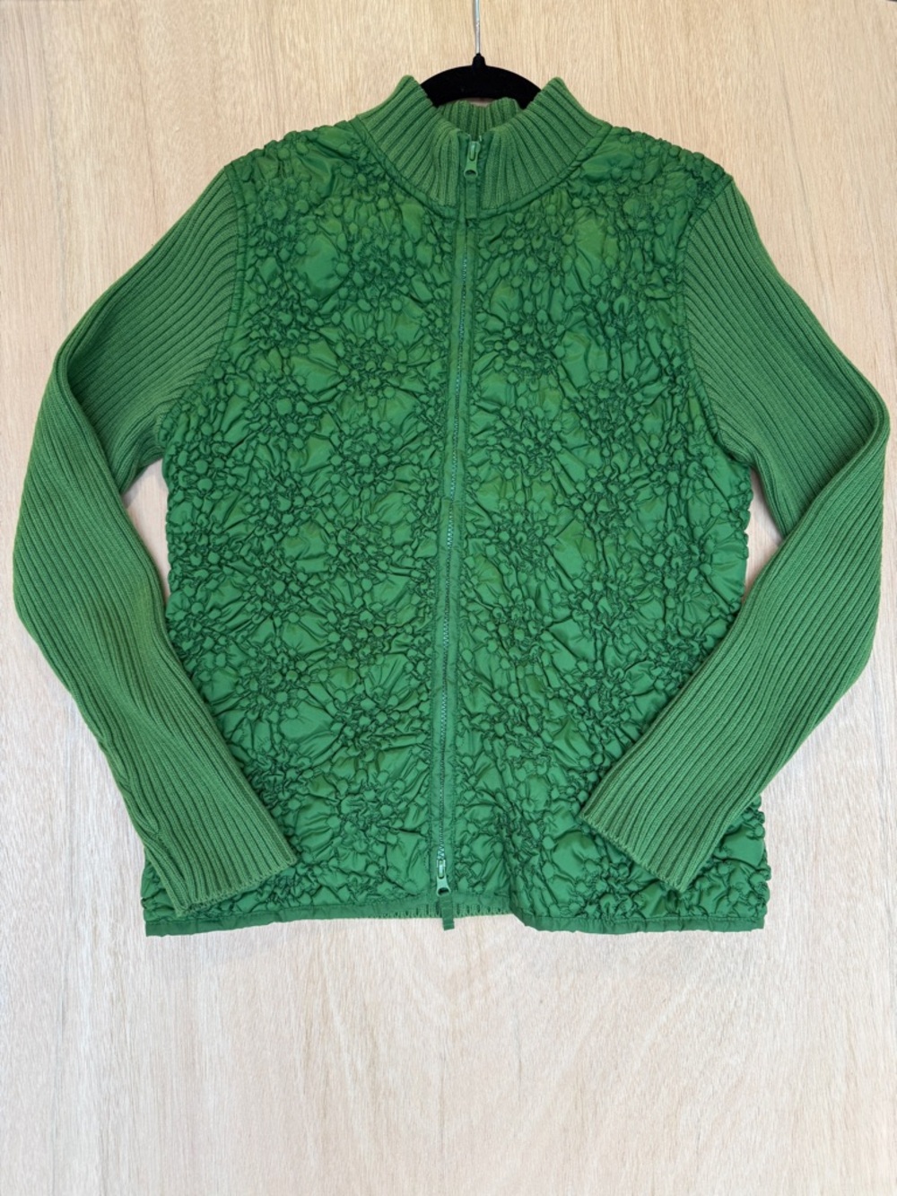 Vtg Peter Martin Green Popcorn Knit Quilted Sweater Cardigan Jacket Lagenlook L - Picture 10 of 10